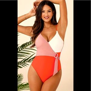 NWT Colorblock Wrap Crisscross One Piece Swimsuit